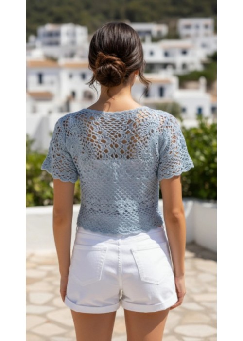 Kadın Gri Renk Dantel Örgü Bluz Hand Made