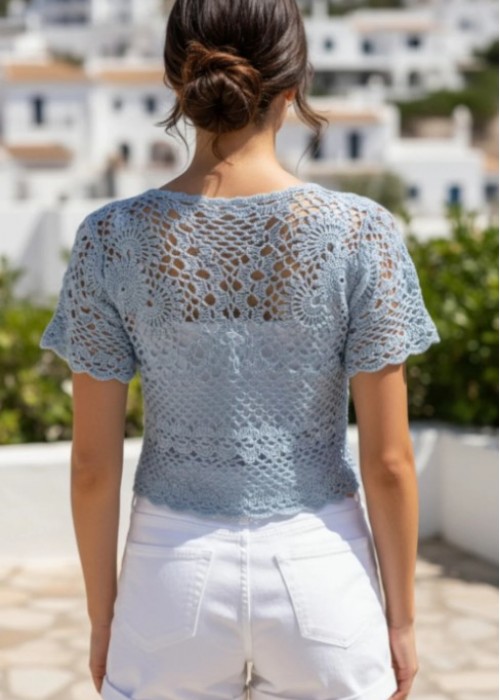 Kadın Gri Renk Dantel Örgü Bluz Hand Made