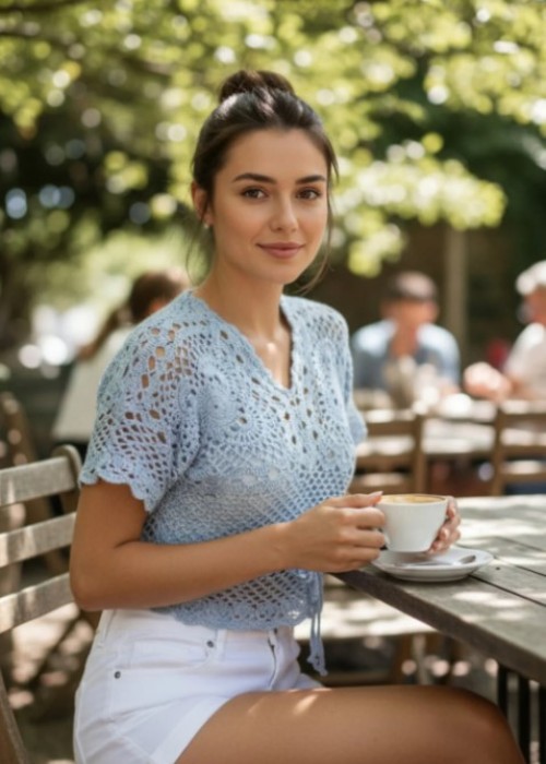 Kadın Gri Renk Örgü Bluz Hand Made