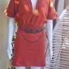 KADIN KİREMİT KIRMIZISI DÜŞÜK KOL ÖRGÜ ELBİSE HAND MADE