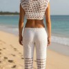 KADIN KREM RENGİ, ÖRGÜ PANTOLON CROP BLUZ TAKIM