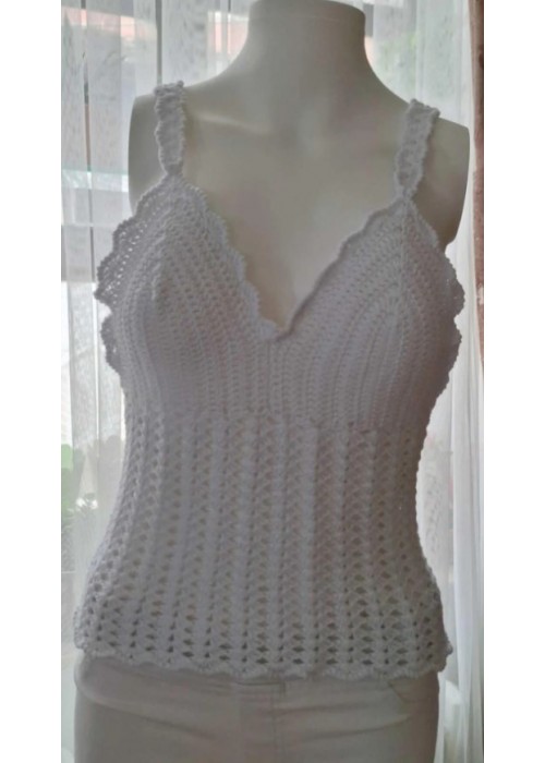 Yazlık Beyaz Renk Örgü ,Askılı Crop Bluz