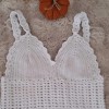 Yazlık Beyaz Renk Örgü ,Askılı Crop Bluz