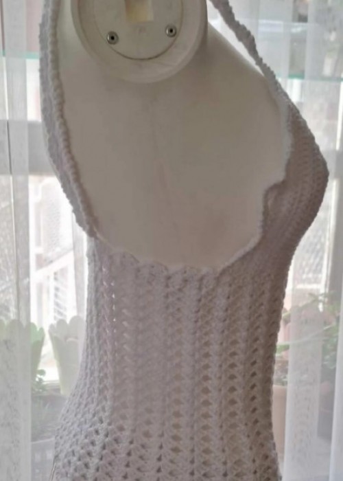 Yazlık Beyaz Renk Örgü ,Askılı Crop Bluz