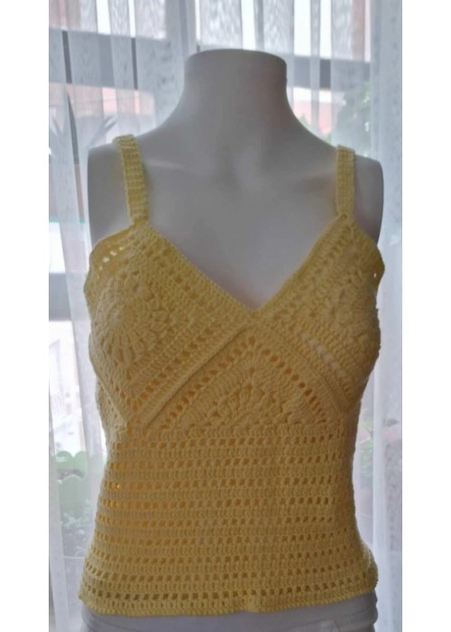 Yazlık Sarı Renk Örgü ,Askılı Crop Bluz