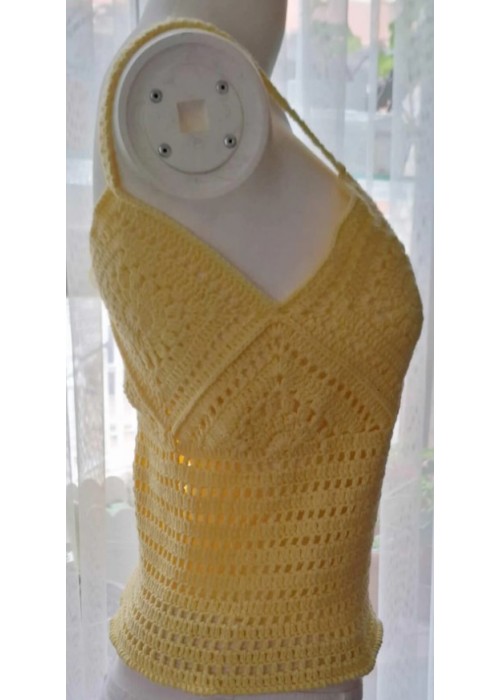 Yazlık Sarı Renk Örgü ,Askılı Crop Bluz
