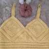 Yazlık Sarı Renk Örgü ,Askılı Crop Bluz