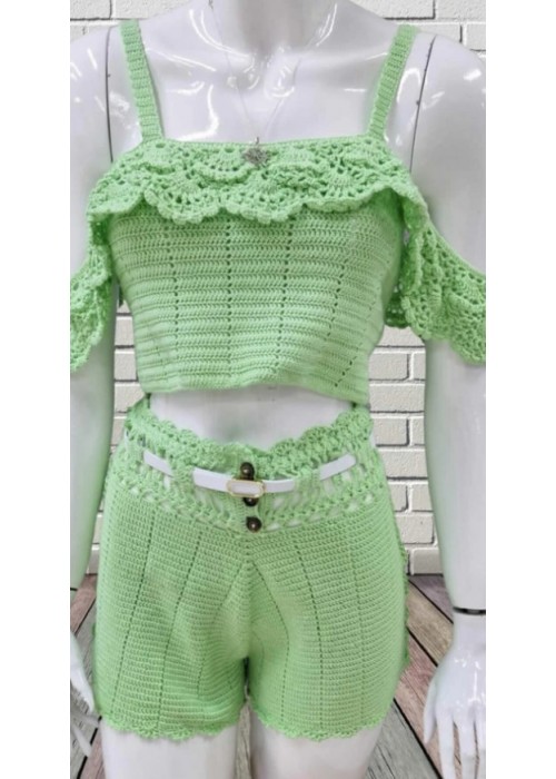 Yazlık Yeşil Renk Örgü , Askılı , Şortlu Takım