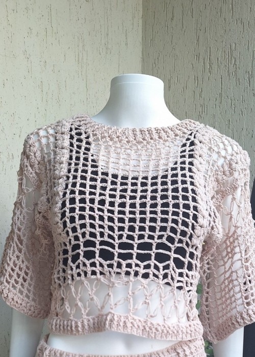 KADIN YAZLIK ÖRGÜ BLUZ VE ETEK HAND MADE