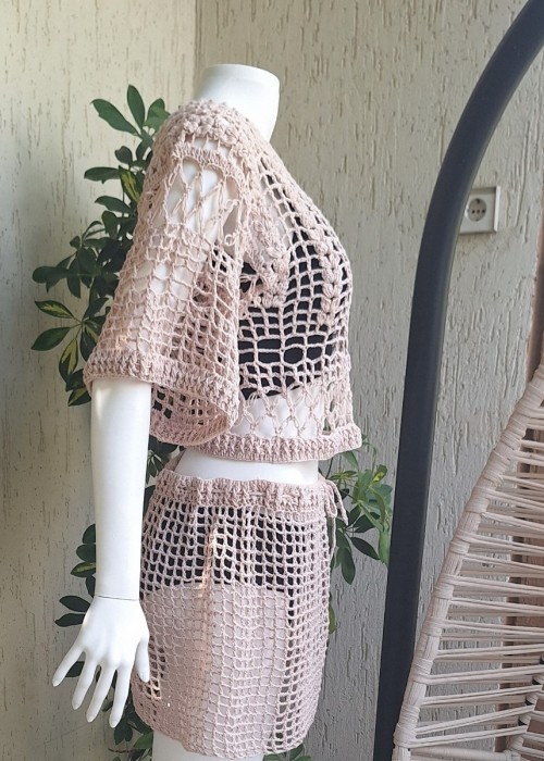KADIN YAZLIK ÖRGÜ BLUZ VE ETEK HAND MADE