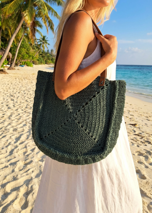 Kadın , Haki Yeşil ,Kağıt İp,Astarlı Omuz Çantası