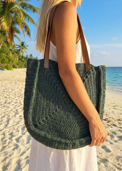 Kadın , Haki Yeşil ,Kağıt İp,Astarlı Omuz Çantası