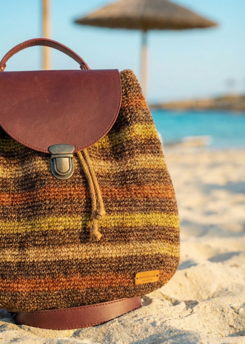 Kadın, Bohem, Deri Kapaklı,Kahverengi, El Örgüsü Omuz Çantası