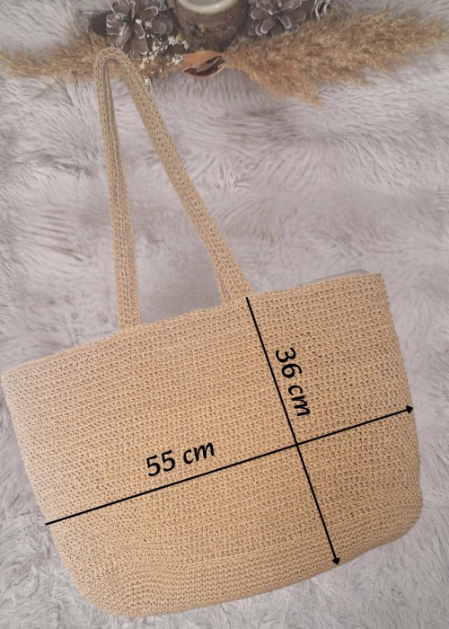 KADIN EL ÖRGÜSÜ YAZLIK KAĞIT İP DOĞAL RENK PLAJ ÇANTASI VE ŞAPKASI