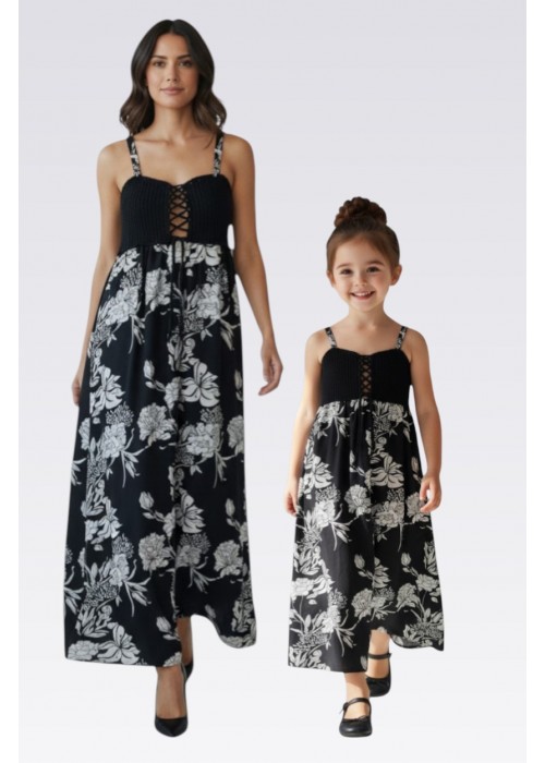 ANNE KIZ KOMBİN SİYAH EL ÖRGÜSÜ YAZLIK ELBİSE