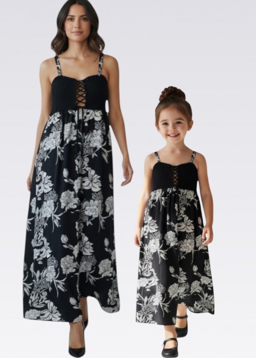 ANNE KIZ KOMBİN SİYAH EL ÖRGÜSÜ YAZLIK ELBİSE