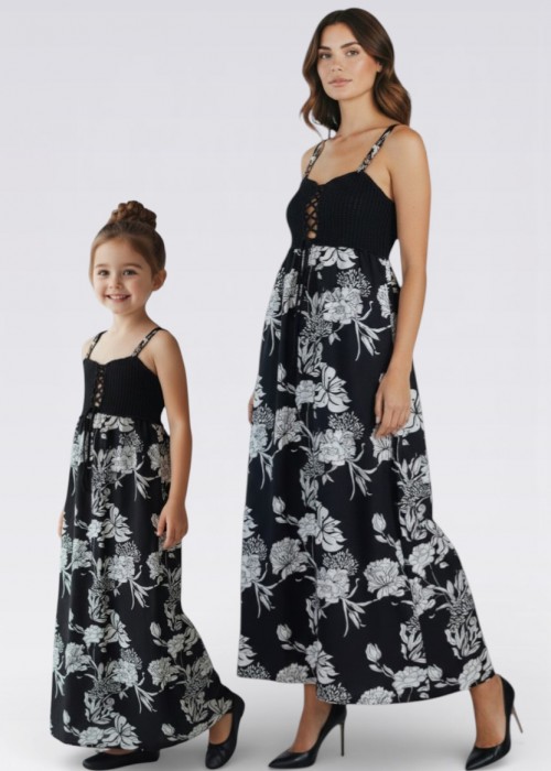 ANNE KIZ KOMBİN SİYAH EL ÖRGÜSÜ YAZLIK ELBİSE