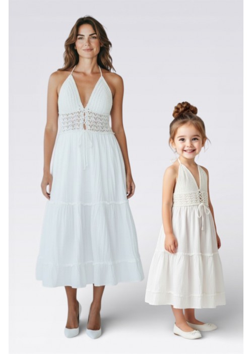 ANNE-KIZ KOMBİN BEYAZ  ÖRGÜ YAZLIK ELBİSE 