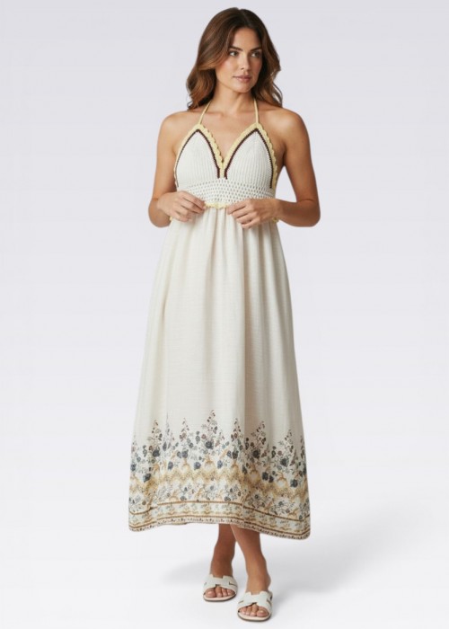 ANNE KIZ KOMBİN KREM BORDO YAZLIK ÖRGÜ ELBİSE