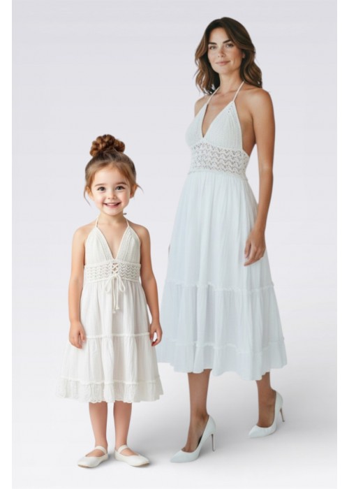 ANNE-KIZ KOMBİN BEYAZ  ÖRGÜ YAZLIK ELBİSE 