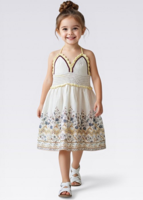 ANNE KIZ KOMBİN KREM BORDO YAZLIK ÖRGÜ ELBİSE