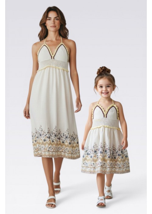 ANNE KIZ KOMBİN KREM BORDO YAZLIK ÖRGÜ ELBİSE