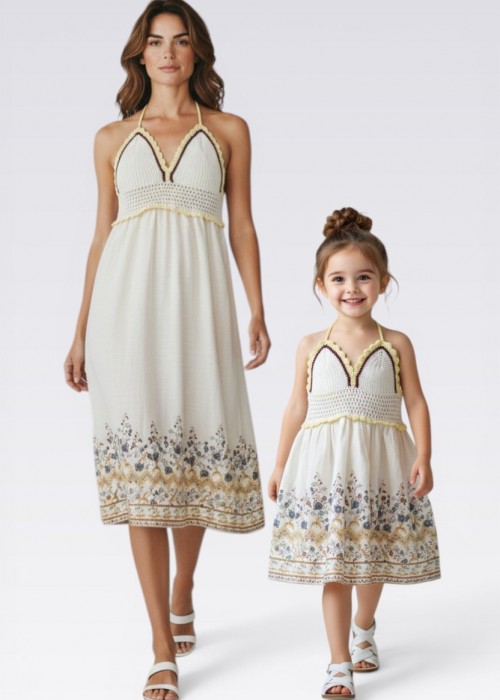 ANNE KIZ KOMBİN KREM BORDO YAZLIK ÖRGÜ ELBİSE