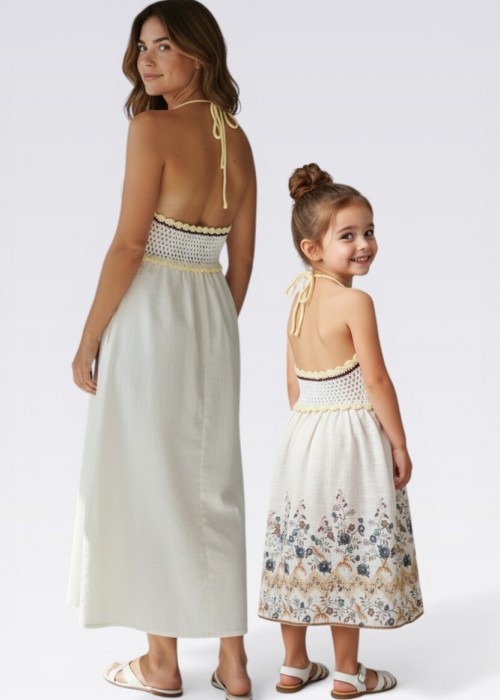 ANNE KIZ KOMBİN KREM BORDO YAZLIK ÖRGÜ ELBİSE