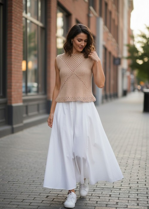 KADIN KREM RENGİ YAZLI EL ÖRGÜSÜ BLUZ