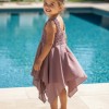 KIZ ÇOCUĞU LILA RENGİ ÖRGÜ ASİMETRİK ÖRGÜ ELBİSE