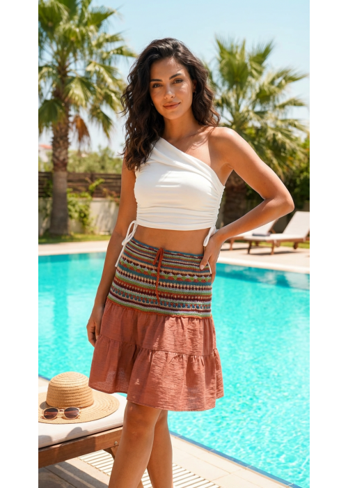Kadın Renkli Yazlık Örgü Etek Hand Made El Örgüsü Yazlık