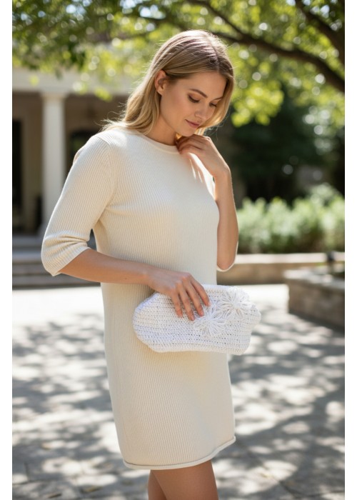 Kadın Beyaz Kağıt İp Gizli Burslu Hand Made, El Örgüsü, Kağıt İpten Yazlık El Çantası, Portföy