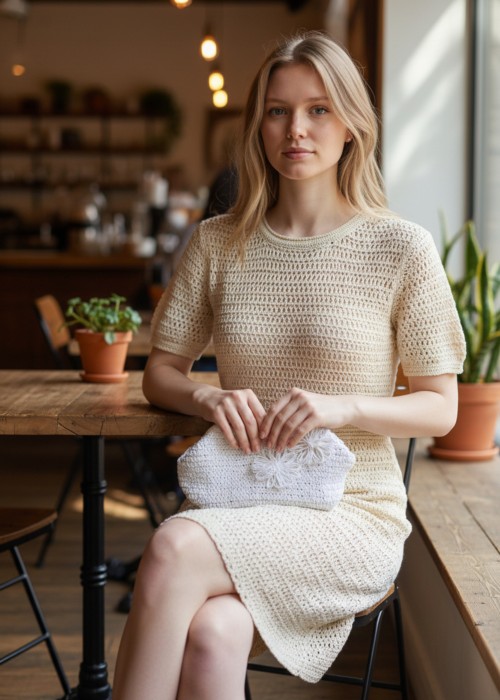 Kadın Beyaz Kağıt İp Gizli Burslu Hand Made, El Örgüsü, Kağıt İpten Yazlık El Çantası, Portföy