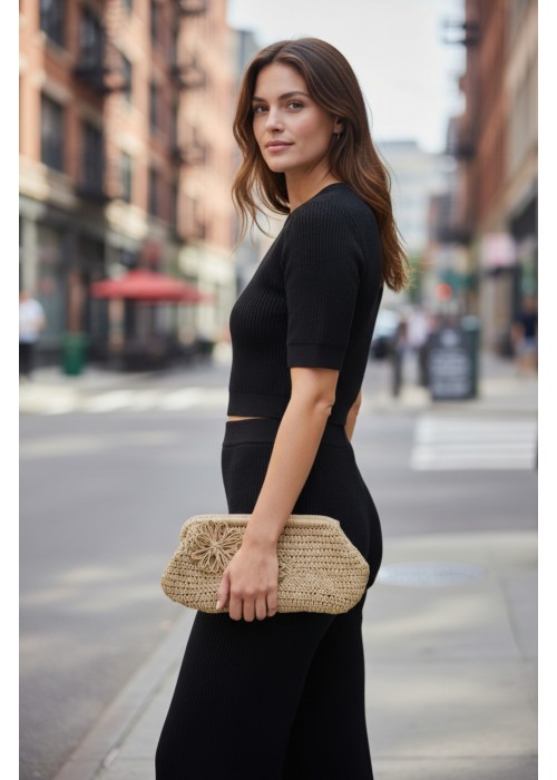 Kadın Bej Gizli Burslu Hand Made, El Örgüsü, Kağıt İpten Yazlık El Çantası, Clutch , Portföy