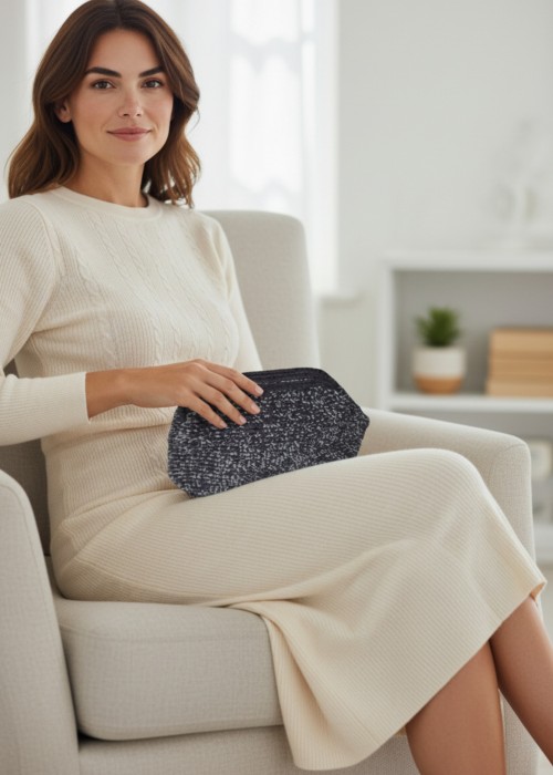 Kadın Siyahkağıt İp Ve Simli İp, Hand Made, El Örgüsü Gizli Burslu Yazlık ,El Çantası, Portföy