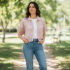 KADIN POLO YAKA EL ÖRGÜSÜ PEMBE RENK YAZLIK BLUZ