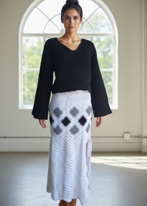 Kadın Sıyah Uzun Kollu V Yaka Bluz, Uzun Yırtmaçlı Etel Ikılı Takım