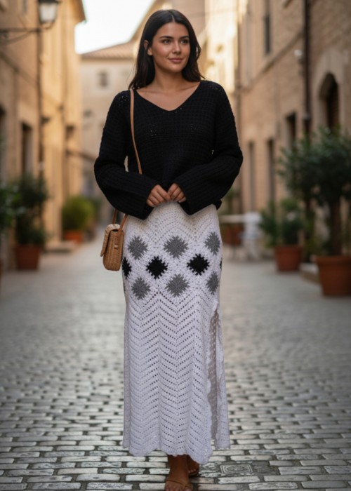 Kadın Sıyah Uzun Kollu V Yaka Bluz, Uzun Yırtmaçlı Etel Ikılı Takım