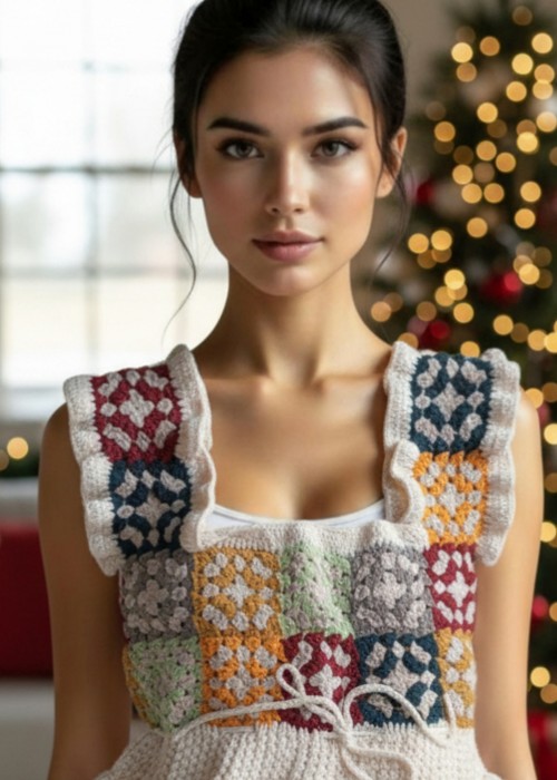 KADIN YAZLIK EL ÖRGÜSÜĞ BEYAZ ,RENKLİ MOTİFLİ BLUZ