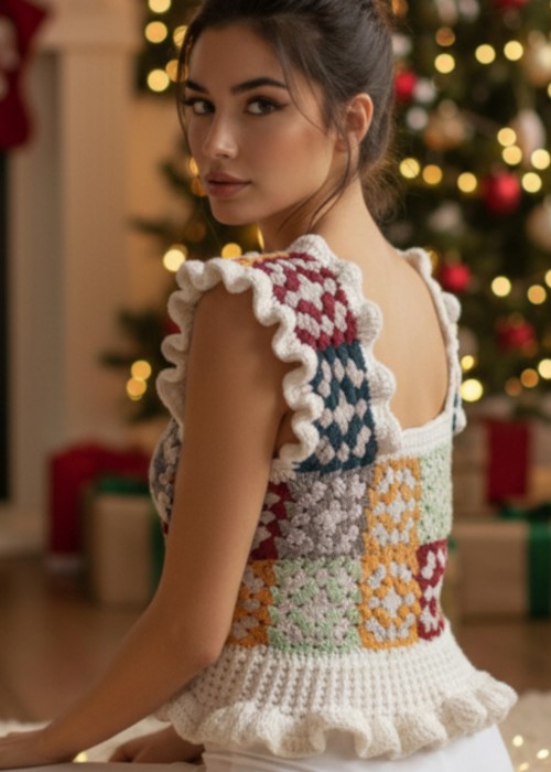 ANNE KIZ KOMBİN YAZLIK EL ÖRGÜSÜĞ BEYAZ ,RENKLİ MOTİFLİ BLUZ