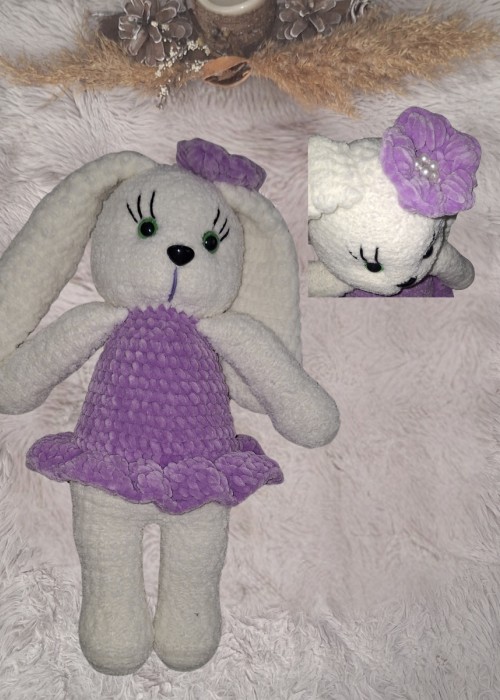 Kadife İp Örgü Amigurumi  Lila rengi  Tavşan Bebek Oyuncak