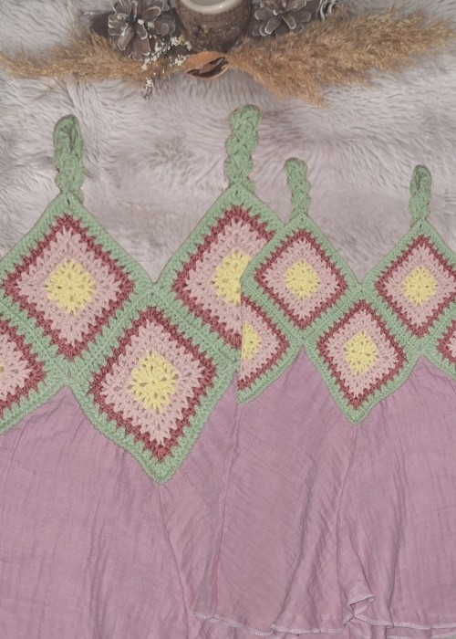 ANNE KIZ KOMBİN PEMBE EL ÖRGÜSÜ YAZLIK ELBİSE