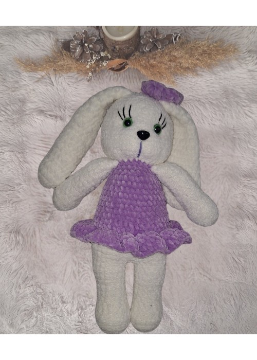Kadife İp Örgü Amigurumi  Lila rengi  Tavşan Bebek Oyuncak