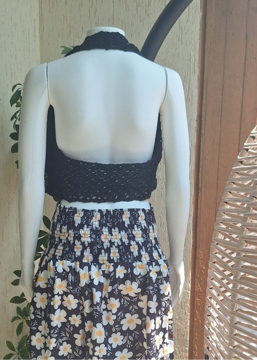 Kadın Siyah Pul Detaylı Yazlık El Örgüsü Hand Made Bolero