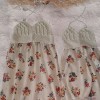ANNE KIZ KOMBİN KREM ÇİÇEK DESENLİ EL ÖRGÜSÜ YAZLIK ELBİSE