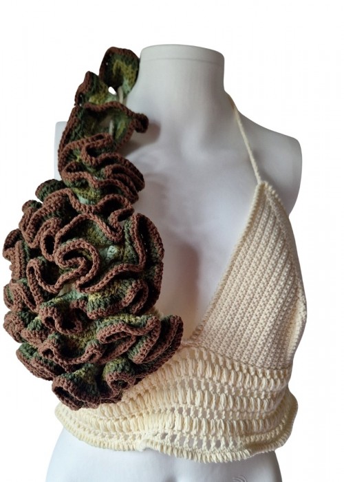 ANNE KIZ KOMBİN KREM KAHVE  EL ÖRGÜSÜ YAZLIK ETEK BLUZ TAKIM