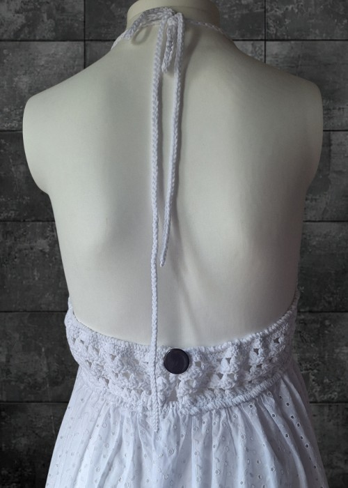 ANNE KIZ KOMBİN BEYAZ DÜĞME DETAYLI EL ÖRGÜSÜ YAZLIK ELBİSE