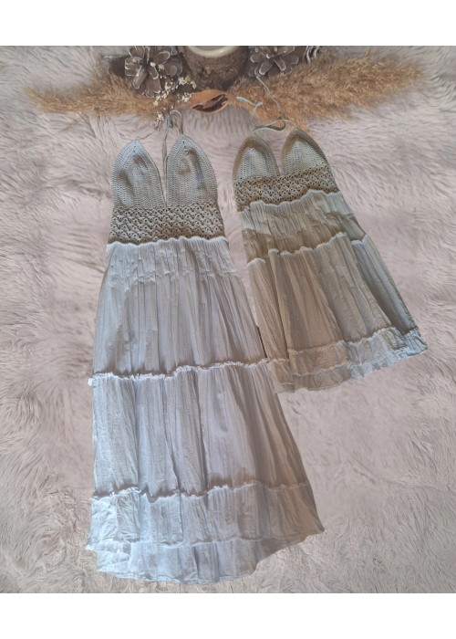 ANNE-KIZ KOMBİN BEYAZ  ÖRGÜ YAZLIK ELBİSE 