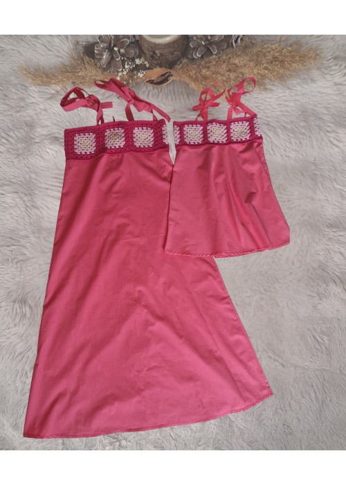 ANNE KIZ KOMBİN PEMBE EL ÖRGÜSÜ YAZLIK ELBİSE