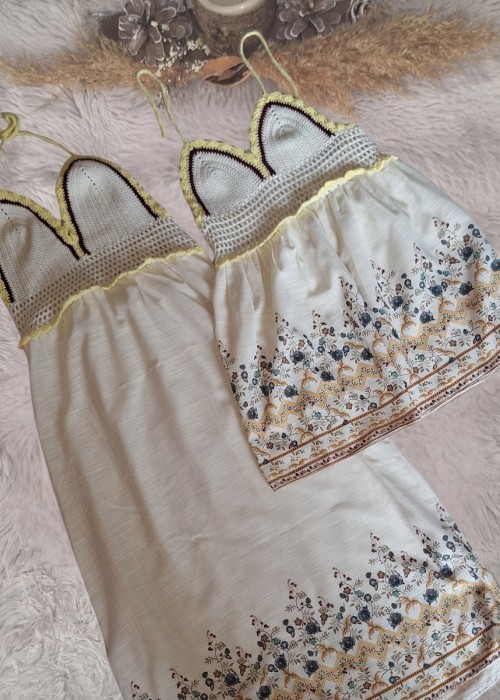 ANNE KIZ KOMBİN KREM BORDO YAZLIK ÖRGÜ ELBİSE